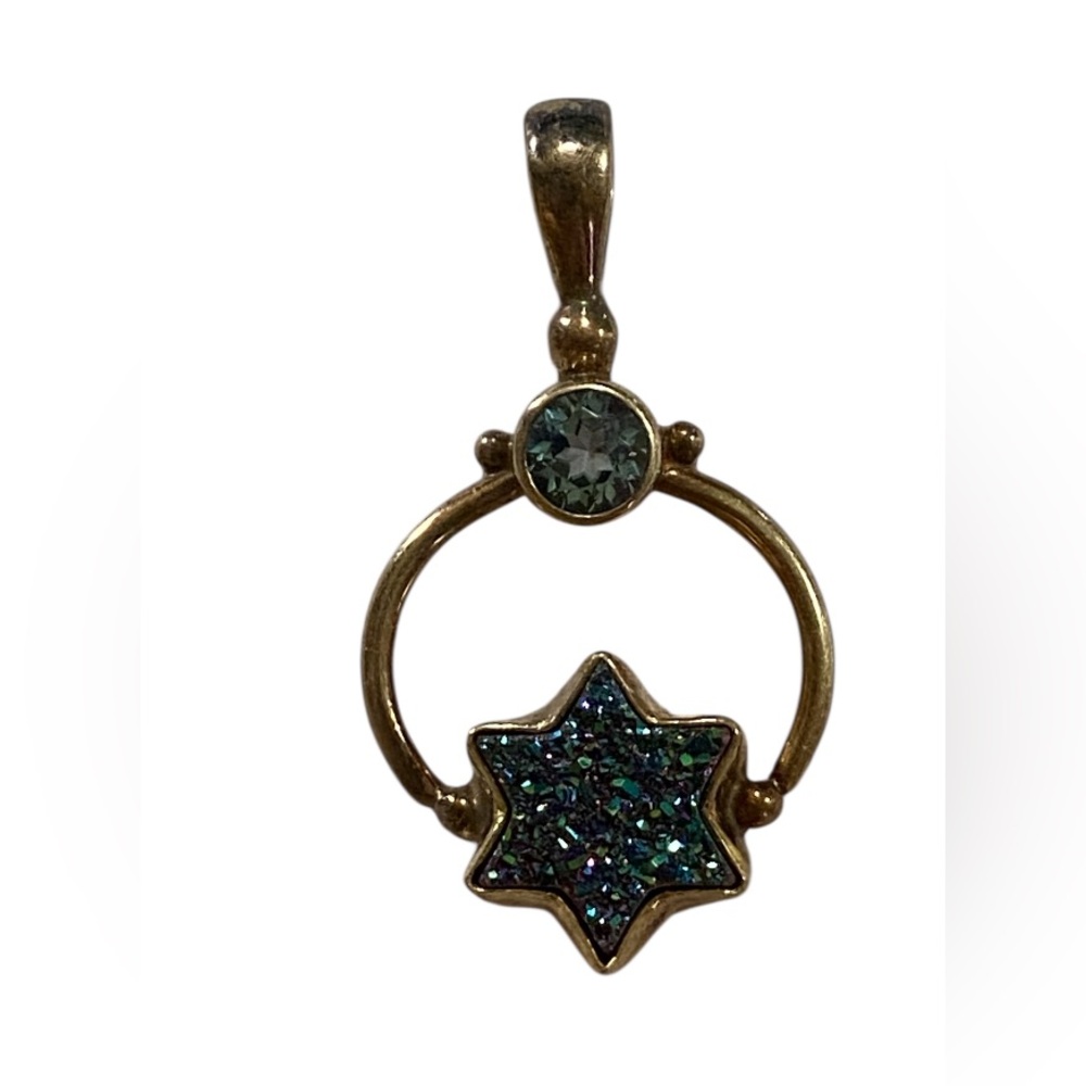 Sajen Aquamarine Druzy Sterling Silver Vermeil Star Pendant #7828 💎